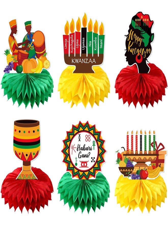 FSHANEE Kwanzaa Honeycomb Centerpiece Decoration Table Toppers African Heritage Holiday Party Kwanzaa Party Honeycomb Toppers Party Supplies Favors Honeycomb Table Centerpieces - 6 Counts - Image 1